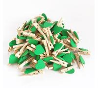 Lot de 50 petites pinces à linge en bois naturel en forme de cœur de 3 x 0,4 cm - Mini pinces à linge en bois - Petites pinces décoratives colorées - Pinces à linge - Vert