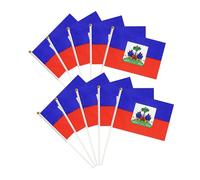 tibijoy Lot de 50 drapeaux haïtiens d'Haïti - Petits drapeaux haïtiens à main sur bâton - Drapeaux nationaux miniatures - Décorations de fête pour défilés, festivals internationaux