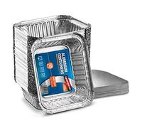 Lot de 50 petits plateaux en aluminium avec couvercles en papier 500 ml | Idéal pour la préparation des repas, la cuisson des aliments, les plats à emporter | par Caterserve