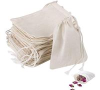 Lot de 50 petits sacs en mousseline de coton de 6 x 8 cm avec cordon de serrage - Petits sacs en tissu réutilisables pour bijoux, cadeau, thé aux fruits, café, épices