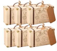 Lot de 50 pièces de mini-valise AmaJOY - idée cadeaux à offrir aux invités de mariage - avec papier Kraft- bonbonnière en toile de jute pour fête d'anniversaire, fête prénatale et décor de mariage
