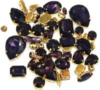Lot de 50 pierres cristal différentes formes, faites à la main, coudre sur sacs, chaussures ou vêtements(Deep Purple)