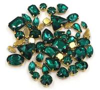 Lot de 50 pierres en cristal faites à la main faire soi-même, forme mixte, sertissage griffes dorées, strass verre, coudre sur sacs/chaussures/vêtements(Green)