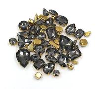 Lot de 50 pierres en cristal faites à la main faire soi-même, forme mixte, sertissage griffes dorées, strass verre, coudre sur sacs/chaussures/vêtements(Gray)