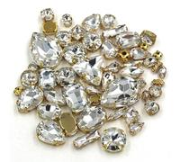Lot de 50 pierres en cristal faites à la main faire soi-même, forme mixte, sertissage griffes dorées, strass verre, coudre sur sacs/chaussures/vêtements(Clear)