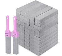 Lot de 50 pierres ponces en vrac pour le nettoyage - Tampon à récurer gris avec 2 poignées universelles, nettoyeur pour enlever l'anneau de cuvette de toilette, bain, maison, cuisine, piscine, 15,9 x