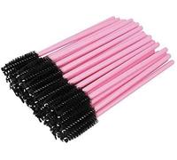 Lot de 50 pinceaux de maquillage légers et compacts pour extensions de cils ou sourcils (rose/noir)