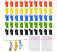 Lot de 50 pinces à chaussettes avec 2 filets à linge pour machine à laver et sèche-linge, porte-chaussettes avec crochets, porte-chaussettes multicolores, pour machine à laver