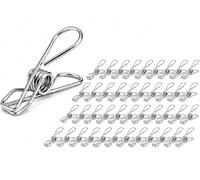 Lot de 50 pinces à linge en acier inoxydable pour corde à linge - Pinces à linge robustes en métal, coupe-vent et antirouille, pinces à linge polyvalentes pour linge délicat, serviettes, fermeture de
