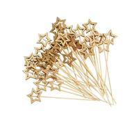 Lot de 50 piques à cocktail en forme d'étoile dorées et argentées pour la nourriture, brochettes décoratives en bambou pour Noël, l'Aïd, desserts, apéritifs, décorations de gâteaux aux fruits (doré)