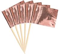 Lot de 50 piques de drapeaux + cure-dents pour fête et fête de pays | Décoration de fête Drapeau Drapeau Pays Édition : or rose