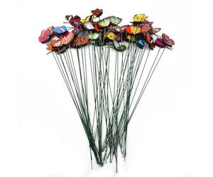Lot de 50 piquets papillon en PVC pour décoration de parterre de fleurs avec effet ailes vibrantes montées sur ressort