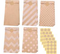 Lot De 50 Pochette Cadeau Marron, 18 * 9 * 5,5cm Petits Sacs Cadeaux En Papier Kraft Sachet Anniversaire Enfant Avec 60 Autocollants Pour Anniversaire, Mariage, Fête Des Mères, Pâques