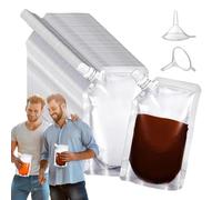 Lot de 50 pochettes à jus réutilisables de 100 ml et 150 ml à bouche oblique, en polyéthylène, anti-fuite, entonnoir facile à verser inclus | Solution de conteneur de boisson pour les voyages en plein