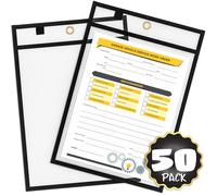 Lot de 50 pochettes en plastique noir pour papier - Résistantes - Transparentes - Effaçables à sec - Fournitures pour enseignants - Pour salle de classe, école, bureau, entrepôt, tickets