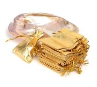 Lot de 50 pochettes festives en organza métallique avec cordon de serrage pour les fêtes (7 x 9 cm, doré)