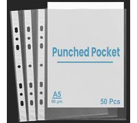 Lot de 50 Pochettes Plastique A5 Perforée, Pochette Transparentes avec Ouverture sur le Dessus pour Protection de Fichiers Photos Documents