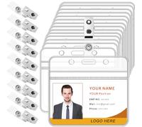 Lot de 50 porte-badges d'identification et clips extra épais en plastique transparent avec fermeture éclair étanche refermable