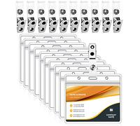 Lot de 50 porte-badges en plastique transparent et 50 clips en métal à double trou avec sangles en PVC transparent