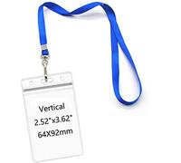 Lot de 50 porte-badges étanches avec cordon de cou pivotant crochet J (vertical 64 x 92 mm)