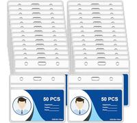 Lot de 50 porte-cartes en plastique pour cordon, porte-cartes horizontaux transparents, étanches, porte-badges d'identification pour plusieurs cartes