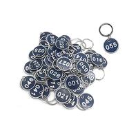 Lot de 50 porte-clés chiffres métal - Numéros ronds - Étiquettes 51-100 - Bleu