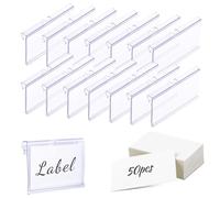 Lot de 50 porte-étiquettes d'étagère en plastique transparent de 7,6 x 4,2 cm avec double fermeture à pression - Porte-étiquettes réutilisables en plastique pour le marché, la vente au détail et le