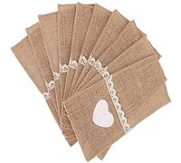 Lot de 50 porte-ustensiles en toile de jute en dentelle, pochettes à couverts en toile de rustique, pour couverts, couteaux et fourchettes pour mariage vintage(B)