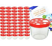 lot de 50 pots 230 ml To 82 Fliegenpilz Couvercle rouge blanc à pois avec livret de recettes Gelierzauber