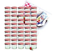 lot de 50 pots à confiture 125 ml To 66 à couvercle rouge à carreaux avec livret de recettes