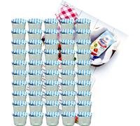lot de 50 pots à confiture 230 ml pot à confiture To 82 couvercle à carreaux bleus avec livret de recettes