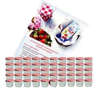 lot de 50 pots à confiture 230 ml pot à confiture To 82 couvercle rouge à carreaux, livret de recettes inclus