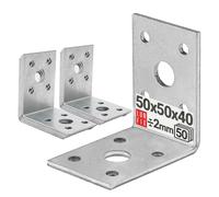 Lot de 50 raccords d'angle 50 x 50 x 40 mm - Équerre de plaque perforée galvanisée 2 mm d'épaisseur pour charges lourdes pour la construction de meubles et les constructions