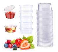 Lot de 50 récipients alimentaires ronds en plastique avec couvercles - Sans BPA et étanches - 118 ml - Pour restaurant, salade, gelée et dessert - Petits récipients de rangement pour plats à emporter