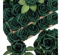 Lot de 50 roses artificielles vert émeraude en mousse avec tiges, 12 feuilles, pour bouquets de mariage, centres de table, arrangements de table, décoration de table de fête