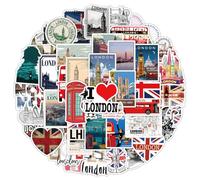 Lot de 50 Royaume-Uni Autocollants, UK Voyage Autocollants en Vinyle Imperméables, Valises Stickers pour scrapbooking, bouteille d'eau, Bagages Skateboard Guitare Ordinateur Portable