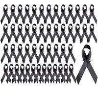 Lot de 50 rubans noirs avec épingles de sécurité pour ruban noir de sensibilisation en satin pour commémoration, service caritatif