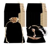 Lot de 50 sachets à bijoux avec bord doré 5 x 6 pouces, sachets en velours avec cordons de serrage, petite pochette à cordon rapide et sécurisée pour bijoux, cadeaux, objets de collection et fruits se