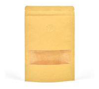 Lot de 50 sachets en grains de café avec valve de dégazage à sens unique et fermeture éclair | 160 x 260 x 40 mm (360 g de grains de café), Kraft (fenêtre)