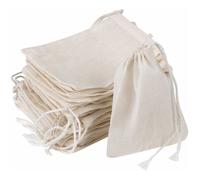 Lot de 50 sachets en mousseline à cordon - Coton naturel non blanchi, sachets en étamine pour filtrer les herbes, le café, le Label