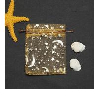 Lot de 50 sachets en organza transparent motif étoiles et lune, dorés, 9 x 12 cm