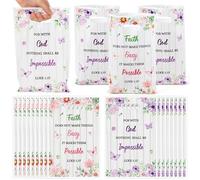 Lot de 50 sacs à dragées religieuses - Verset de la Bible floral Bonbons Bonbons en plastique Sac cadeau inspirant Fleur Chrétienne Décoration de fête pour enfant Femme Anniversaire Mariage Baptême