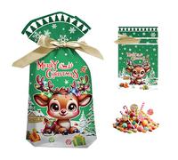 Lot de 50 sacs à friandises de Noël avec cordon de serrage, petits sacs cadeaux de Noël pour les vacances, bonbons, biscuits, cadeaux (WW)