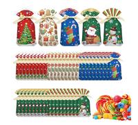 Lot de 50 sacs à friandises de Noël réutilisables avec cordon de serrage pour biscuits, collations, pop-corn, fête, Halloween, anniversaire, salle de ole