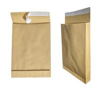 Lot de 50 sacs à soufflets E4 marron, 280 x 400 mm, soufflet de fond de 4 cm, autocollants avec bande déchirable, 140 g/m², enveloppes d'expédition pliées
