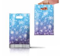 Lot de 50 sacs à surprises réutilisables en plastique avec poignée en forme de flocon de neige - 16,5 x 25,9 cm - Bleu et violet