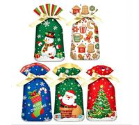 Lot de 50 sacs cadeaux de Noël avec cordon de serrage 15 x 23 cm | Sacs réutilisables pour cadeaux de Noël - Sac à friandises - Avec cordon de tirage - Pour cadeaux de Noël - Décoration de