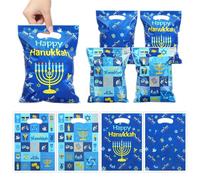 Lot de 50 sacs cadeaux en plastique bleu Hanoukka Menorah Dreidel à motif hexagramme pour bonbons juifs de vacances, sacs à main en vrac pour judaïsme Hanoukka décorations de fête