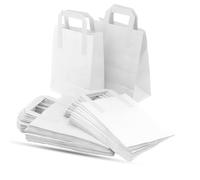 Lot de 50 sacs de transport en papier kraft blanc avec poignées - Cadeau de fête respectueux de l'environnement pour bar, restaurant (50, taille L : 25,4 x 30,5 x 13,5 cm)