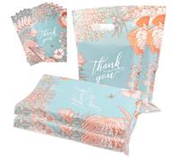 Lot de 50 Sacs de Transport en Plastique(Blanc+Noir), Sac Thank You Plastique Cadeau 30 x 38cm, Sac Emballage pour la vente au détail, les magasins, les boutique, les étals de marché (Flower)